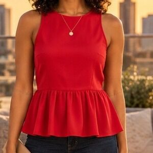 Forever 21 Peplum Blouse Sleeveless Red Women's Small Open Back Party Top